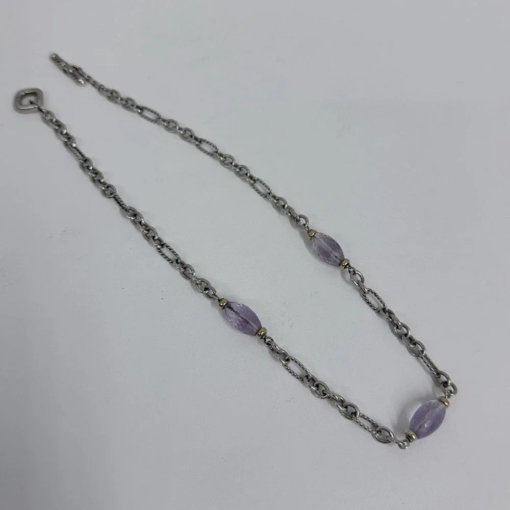 David Yurman Sterling 18K Gold Amethyst Bijoux Figaro Necklace 21 Grams 17